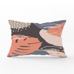 - Rh-Dik-7289-Gorsel1 - Realhomes Renkli Zemin Üzerinde Onedraw Çizimli Yaprak Motifli Dikdörtgen Yastık Kırlent Kılıfı Realhomes