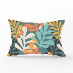 Renkli Zemin Üzerinde Onedraw Çizimli Yaprak Motifli Dikdörtgen Yastık Kırlent Kılıfı Realhomes