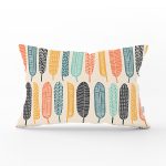 Krem Zemin Üzerinde Yaprak Desenli Dijital Baskılı Modern Dikdörtgen Yastık Kırlent Kılıfı Realhomes