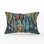 Siyah Zemin Üzerinde Yaprak Desenli Dijital Baskılı Modern Dikdörtgen Yastık Kırlent Kılıfı Realhomes