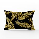 Siyah Zemin Üzerinde Gold Renkli Yaprak Desenli Modern Dikdörtgen Yastık Kırlent Kılıfı Realhomes