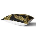 Siyah Zemin Üzerinde Gold Renkli Yaprak Desenli Modern Dikdörtgen Yastık Kırlent Kılıfı Realhomes