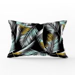 Siyah Zemin Üzerinde Yaprak Desenli Dijital Baskılı Modern Dikdörtgen Yastık Kırlent Kılıfı Realhomes