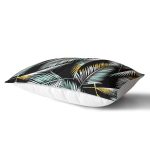 Siyah Zemin Üzerinde Yaprak Desenli Dijital Baskılı Modern Dikdörtgen Yastık Kırlent Kılıfı Realhomes