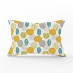 Renkli Zemin Üzerinde Yaprak Motifli Dijital Baskılı Modern Dikdörtgen Yastık Kırlent Kılıfı Realhomes