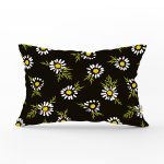 Siyah Zemin Üzerinde Papatya Desenli Dijital Baskılı Modern Dikdörtgen Yastık Kırlent Kılıfı Realhomes