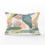 Soft Renkli Zemin Üzerinde Onedraw Çizimli Yaprak Motifli Dikdörtgen Yastık Kırlent Kılıfı Realhomes