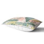 Soft Renkli Zemin Üzerinde Onedraw Çizimli Yaprak Motifli Dikdörtgen Yastık Kırlent Kılıfı Realhomes