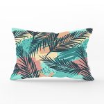 Renkli Zemin Üzerinde Onedraw Çizimli Yaprak Motifli Dikdörtgen Yastık Kırlent Kılıfı Realhomes