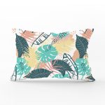 Beyaz Zeminli Renkli Yaprak Desenli Dijital Baskılı Modern Dikdörtgen Yastık Kırlent Kılıfı Realhomes