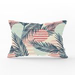 Renkli Zemin Üzerinde Onedraw Çizimli Yaprak Motifli Dikdörtgen Yastık Kırlent Kılıfı Realhomes