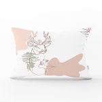 Beyaz Zeminde Geyik Desenli Bayan Silüeti Dikdörtgen Yastık Kırlent Kılıfı Realhomes