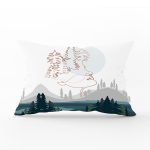 Beyaz Zemin Üzerinde Manzara Motifli Bayan Silüeti Modern Dikdörtgen Yastık Kırlent Kılıfı Realhomes
