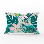 Renkli Zemin Üzerinde Yaprak Motifli Dijital Baskılı Modern Dikdörtgen Yastık Kırlent Kılıfı Realhomes