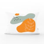 Beyaz Zemin Üzerinde Onedraw Çizimli Yaprak Motifli Dikdörtgen Yastık Kırlent Kılıfı Realhomes