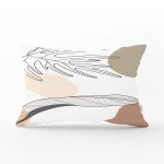 Beyaz Zemin Üzerinde Onedraw Çizimli Yaprak Motifli Dikdörtgen Yastık Kırlent Kılıfı Realhomes