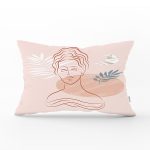 Pudra Zeminde Onedraw Çizimli Erkek Desenli Dijital Baskılı Modern Dikdörtgen Yastık Kılıfı Realhomes