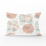 Renkli Zeminde Onedraw Antik Çizimli Dijital Baskılı Modern Dikdörtgen Yastık Kırlent Kılıfı Realhomes