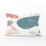 Beyaz Zeminde Onedraw Çizimli Yaprak Desenli Dijital Baskılı Modern Dikdörtgen Yastık Kılıfı Realhomes