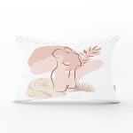 Beyaz Zeminde Soyut Çizimli Dijital Baskılı Modern Dikdörtgen Yastık Kırlent Kılıfı Realhomes