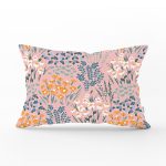 Rengarenk Zeminde Onedraw Çizimli Çiçek Desenli Dijital Baskılı Modern Dikdörtgen Kırlent Kılıfı Realhomes