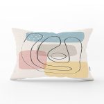 Renkli Zeminde Onedraw Çizimli Obje Dijital Baskılı Modern Dikdörtgen Yastık Kırlent Kılıfı Realhomes