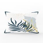 Beyaz Zeminde Onedraw Çizimli Yaprak Desenli Dijital Baskılı Modern Dikdörtgen Kırlent Kılıfı Realhomes