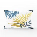 Beyaz Zeminde Renkli Yaprak Desenli Dijital Baskılı Modern Dikdörtgen Yastık Kırlent Kılıfı Realhomes