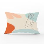 Renkli Zeminli Onedraw Çizimli Bayan Desenli Dijital Baskılı Modern Dikdörtgen Kırlent Kılıfı Realhomes