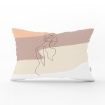 Renkli Zeminli Onedraw Çizimli Bayan Desenli Dijital Baskılı Modern Dikdörtgen Kırlent Kılıfı Realhomes