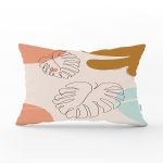 Renkli Zeminli Onedraw Çizimli Yaprak Desenli Dijital Baskılı Modern Dikdörtgen Yastık Kılıfı Realhomes