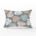 - Rh-Dik-7478-Gorsel1 - Realhomes Renkli Zeminli Yaprak Desenli Dijital Baskılı Modern Dikdörtgen Yastık Kırlent Kılıfı Realhomes