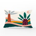 Renkli Zeminli Palmiye Desenli Dijital Baskılı Modern Dikdörtgen Yastık Kırlent Kılıfı Realhomes