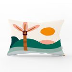 Renkli Zeminli Palmiye Desenli Dijital Baskılı Modern Dikdörtgen Yastık Kırlent Kılıfı Realhomes