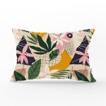 Renkli Zeminli Yaprak Desenli Onedraw Çizim Dijital Baskılı Modern Dikdörtgen Kırlent Kılıfı Realhomes