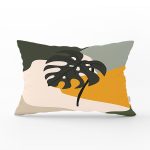 Renkli Zeminli Onedraw Çizimli Yaprak Desenli Dijital Baskılı Modern Dikdörtgen Yastık Kılıfı Realhomes