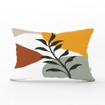 Renkli Zeminli Onedraw Çizimli Yaprak Desenli Dijital Baskılı Modern Dikdörtgen Yastık Kılıfı Realhomes