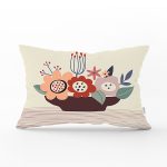 Rengarenk Zeminli Onedraw Çizimli Çiçek Desenli Dijital Baskılı Modern Dikdörtgen Kırlent Kılıfı Realhomes