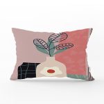 Rengarenk Zeminli Onedraw Çizimli Vazo Çiçek Dikdörtgen Yastık Kırlent Kılıfı Realhomes