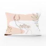 Renkli Zeminli Onedraw Çizimli Geyik Desenli Dijital Baskılı Modern Dikdörtgen Kırlent Kılıfı Realhomes