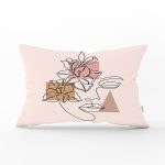 Pastel Zeminli Onedraw Çizimli Bayan Silüeti Dijital Baskılı Modern Dikdörtgen Kırlent Kılıfı Realhomes