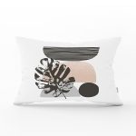 - Rh-Dik-7586-Gorsel1 - Realhomes Beyaz Zemin Üzerinde Onedraw Çizimli Yaprak Motifli Dikdörtgen Yastık Kırlent Kılıfı Realhomes