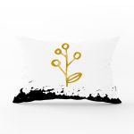 Beyaz Zemin Üzerinde Gold Rengarenk Onedraw Çizimli Çiçek Desenli Dikdörtgen Kırlent Kılıfı Realhomes