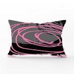 Gri Siyah Zemin Üzerinde Pembe Renkli Geometrik Desen Dikdörtgen Yastık Kırlent Kılıfı Realhomes