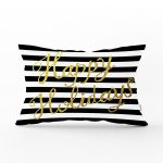 Beyaz Zemin Üzerinde Siyah Çizgili Gold Yazılı Happy Holidays Yazılı Dikdörtgen Yastık Kılıfı Realhomes