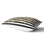 Beyaz Zemin Üzerinde Siyah Çizgili Gold Yazılı Happy Holidays Yazılı Dikdörtgen Yastık Kılıfı Realhomes