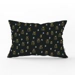 Siyah Zemin Üzerinde Gold Detaylı Hediye Paketi Çizimli Dikdörtgen Yastık Kırlent Kılıfı Realhomes