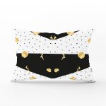 Beyaz Zemin Üzerinde Gold Detaylı Siyah Puantiye Desenli Dikdörtgen Yastık Kırlent Kılıfı Realhomes