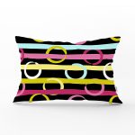 Siyah Zemin Üzerinde Modern Çizgili Renkli Puantiyeli Dikdörtgen Yastık Kırlent Kılıfı Realhomes