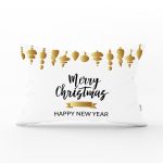 - Rh-Dik-7823-Gorsel1 - Realhomes Beyaz Zemin Üzerinde Gold Detaylı Merry Christmas Yazılı Dikdörtgen Yastık Kırlent Kılıfı Realhomes